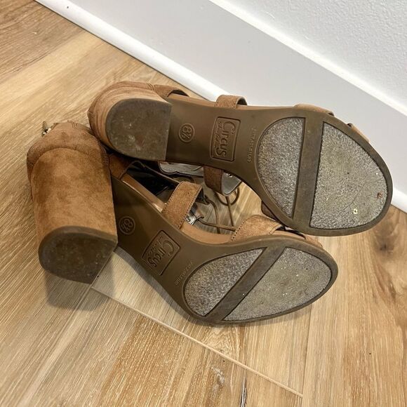 Circus by Sam Edelman Emilia Golden Carmel Strappy Heeled Sandals Size 8.5 - Picture 7 of 10